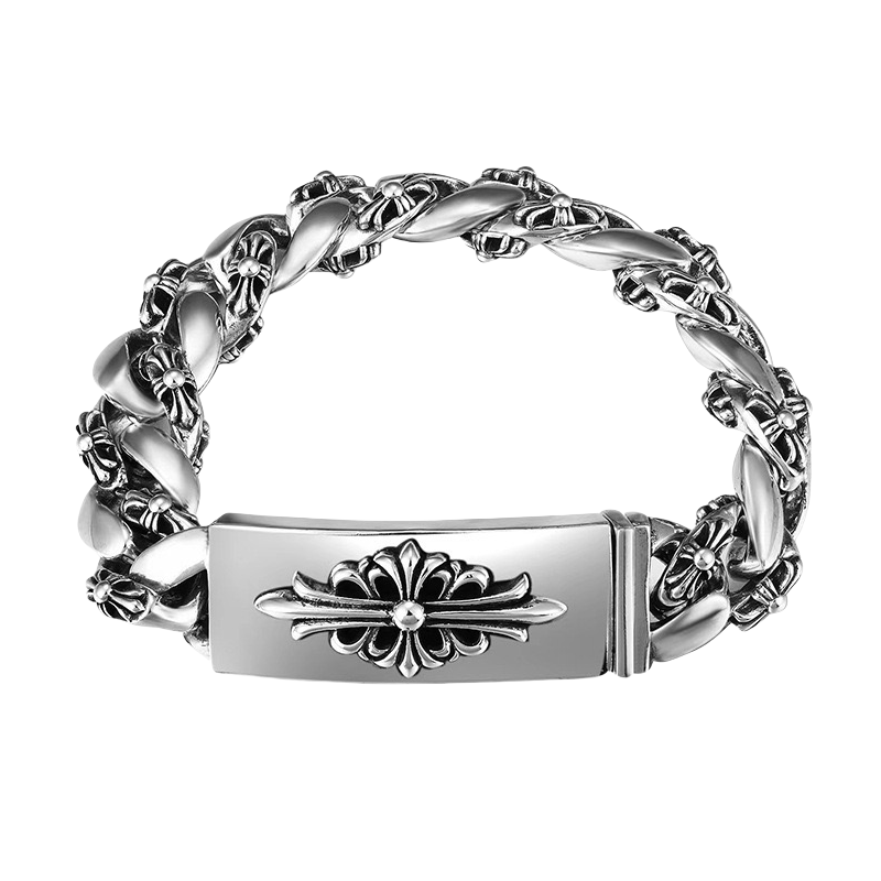 Chrome-Hearts Silver Cross Link Cuban Bracelet