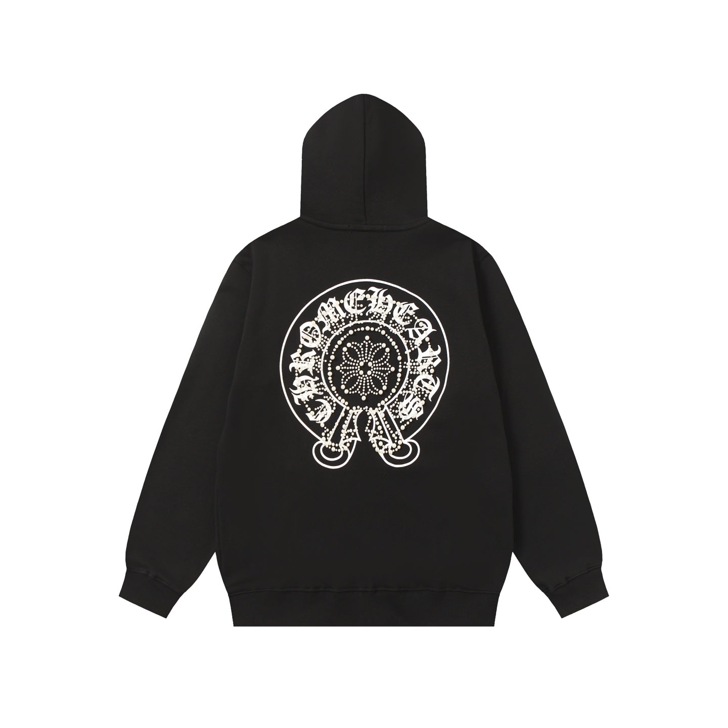 Chrome-Hearts Rhinestone Horseshoe Hoodie - Black Gothic Streetwear Sweatshirt 2601