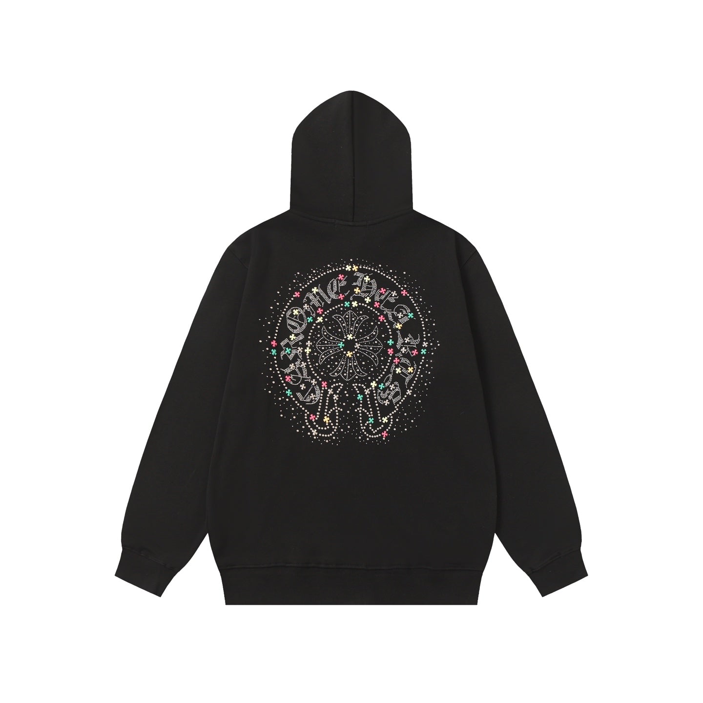 Chrome-Hearts Colorful Rhinestone Hoodie - Black Gothic Street Sweatshirt 2608