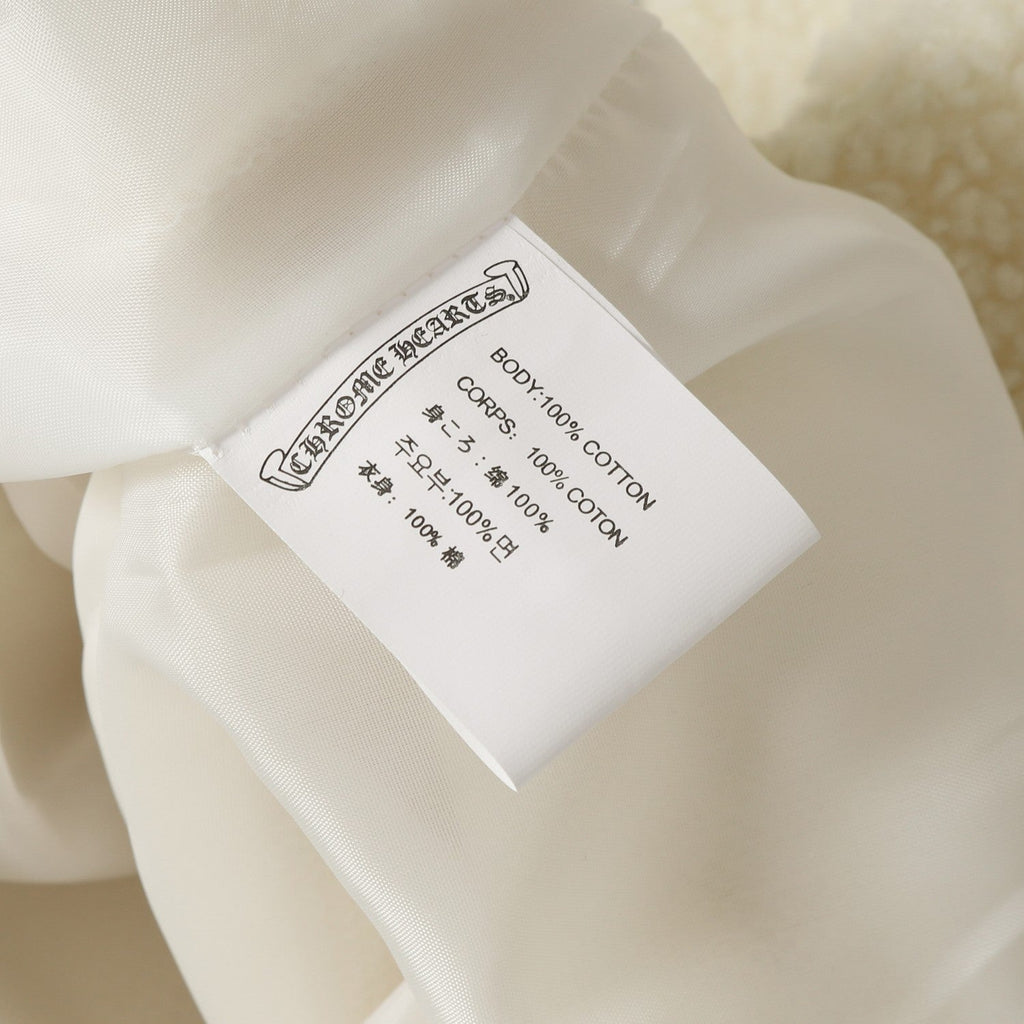 Chrome-Hearts Horseshoe Embroidered Sherpa Jacket - Black Cream Gothic Coat 825