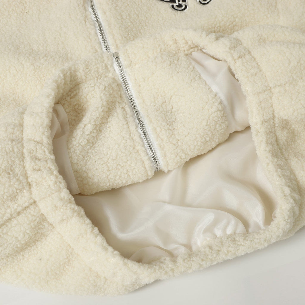 Chrome-Hearts Horseshoe Embroidered Sherpa Jacket - Black Cream Gothic Coat 825