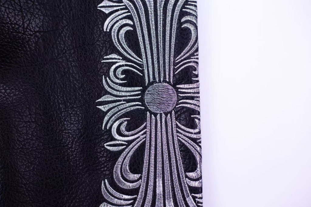 Chrome-Hearts Embroidered Sleeve Varsity Jacket - Black Streetwear Coat 5577