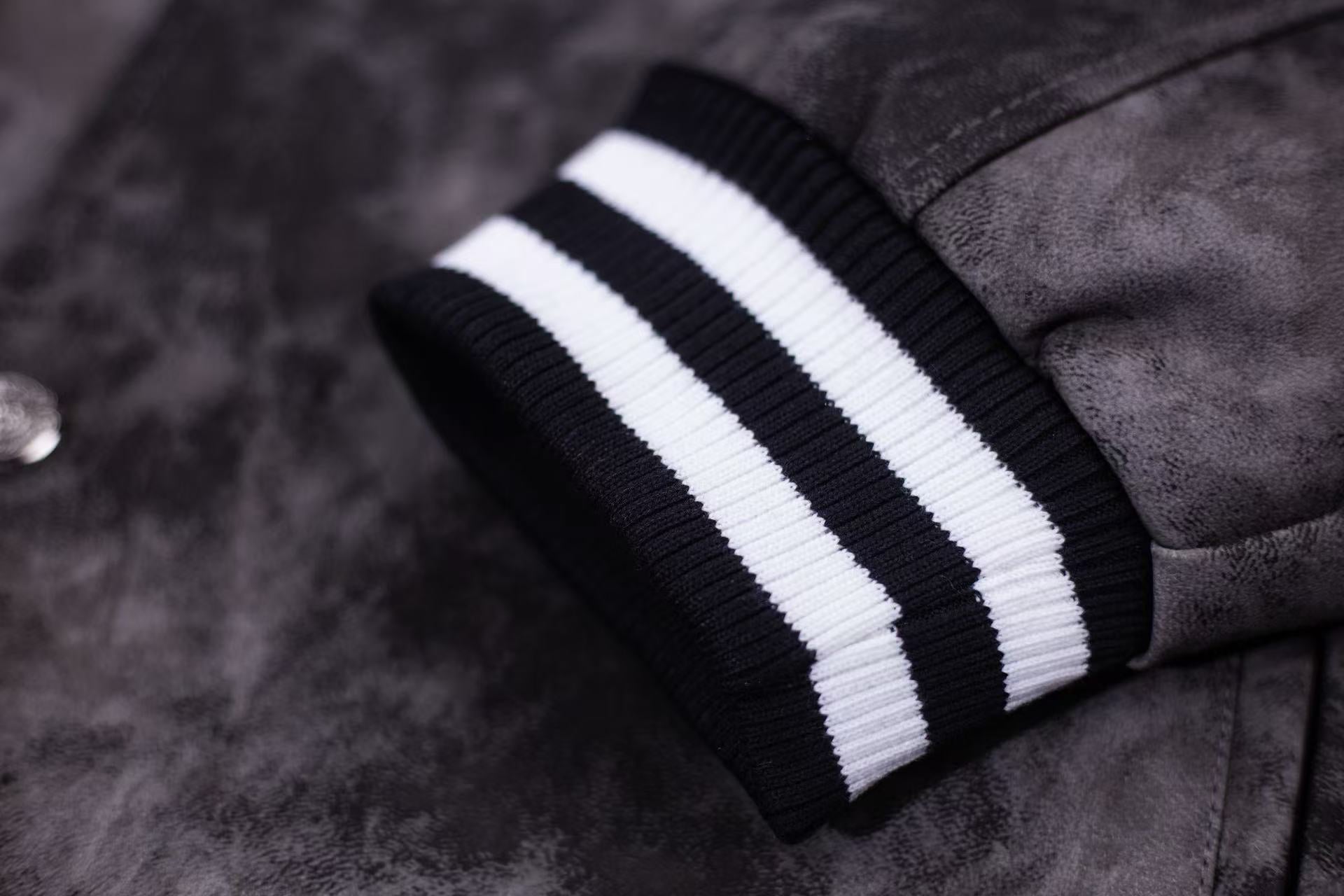 Chrome-Hearts Fleur-de-lis Patch Varsity Jacket - Grey Tie-dye Outerwear A5588