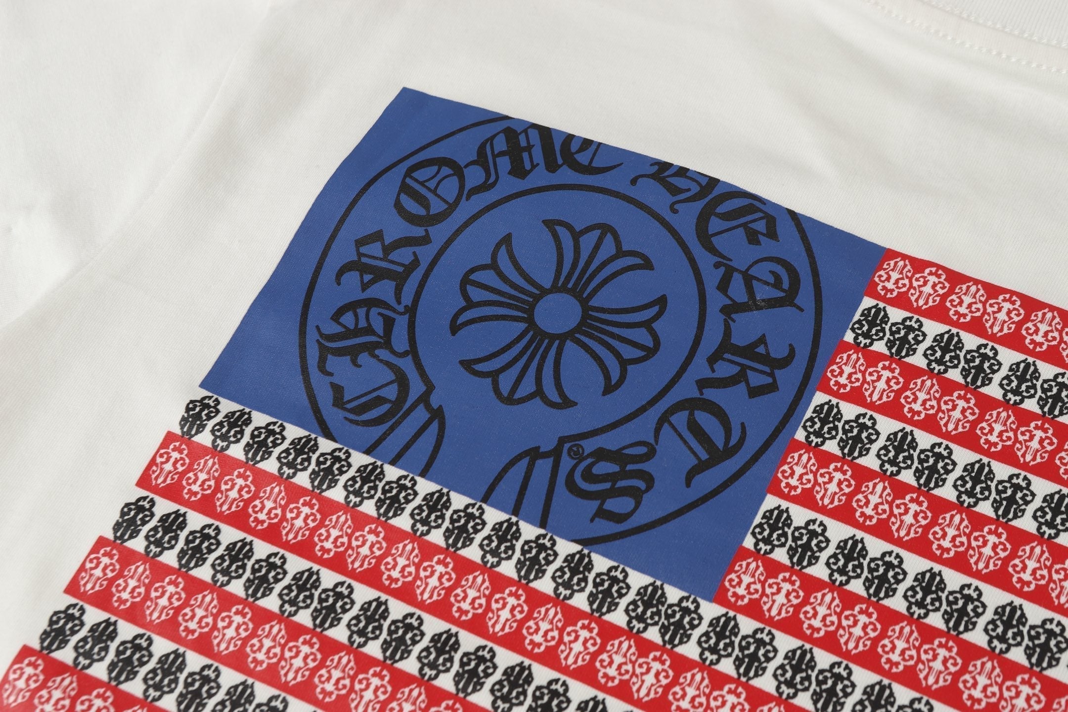 Chrome-Hearts Logo Flag Long Sleeve Tee - Black White Gothic Street T-Shirt K2126