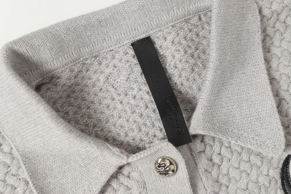 Chrome-Hearts Gothic Cross Knit Cardigan - Black Grey Streetwear Jacket 904